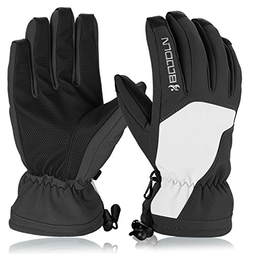 Skihandschuhe, HiCool Ski-/Snowboard-Handschuhe Sporthandschuhe Winterbekleidung Thermohandschuhe für Herren Damen (Weiß/Schwarz, L)
