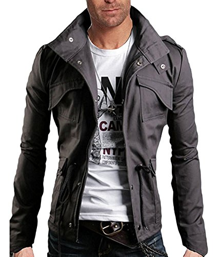 Minetom Frühling Herbst Herren Slim Fit Jacke Übergangsjacke Modern Freizeit Mantel Zip Jacket Grau DE 50