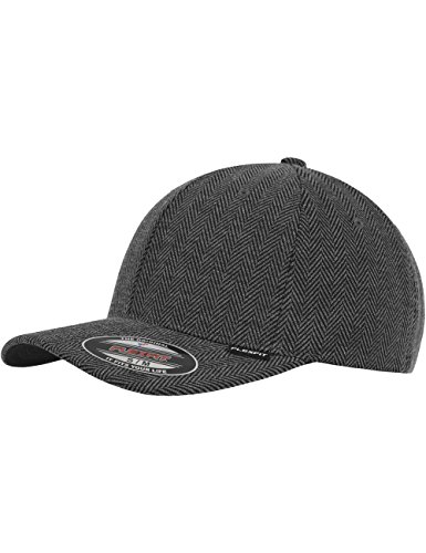 Flexfit Herren Mütze Herringbone Melange (schwarz/grau) – Baseball Cap in S/M oder L/XL