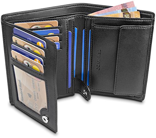 TRAVANDO Geldbeutel Männer CHICAGO RFID Geldbörse Herren schwarz Portemonnaie Portmonaise Geldtasche groß Brieftasche Hochformat Herrengeldbeutel Herrenbörse Herrengeldbörse Portmonee Geschenk Wallet