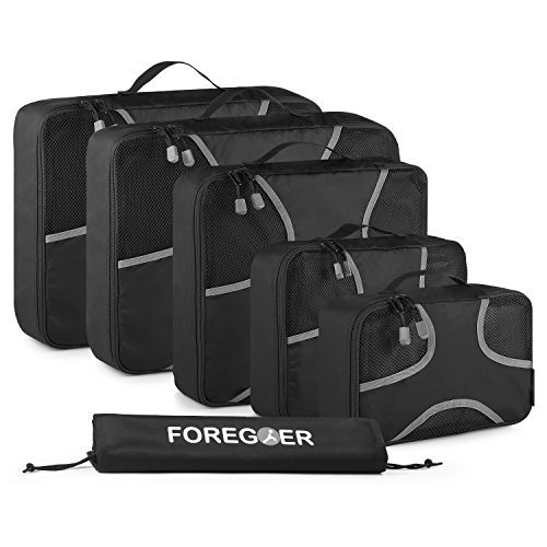 FOREGOER 6-teiliges Set Kleidertaschen Packtaschen Kofferorganizer Reisetaschen mit Wäschebeutel – Schwarz