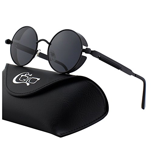 CGID Retro Sonnenbrille im Steampunk Stil, runder Metallrahmen, polarisiert, für Frauen und Männer, E72