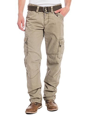 Timezone Herren Straight Leg Hose BenitoTZ cargo pants incl. belt, Gr. W31/L32, Beige (dirty sand 6166)