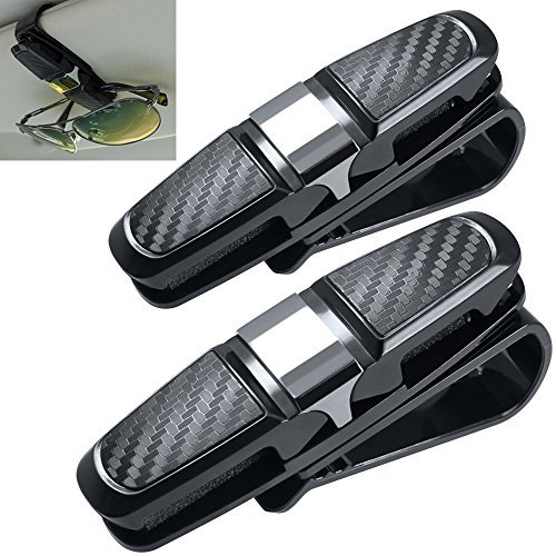 FineGood 2 Pack Brillenhalter für Auto Sonnenblende, Sonnenbrillen Brillen mit Kartenkarten Clip – Schwarz