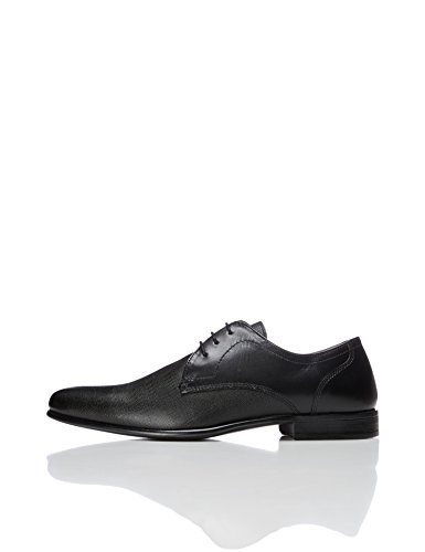 FIND Derby Schuhe Herren mit Struktur und Blockabsatz, Schwarz (Black), 45 EU
