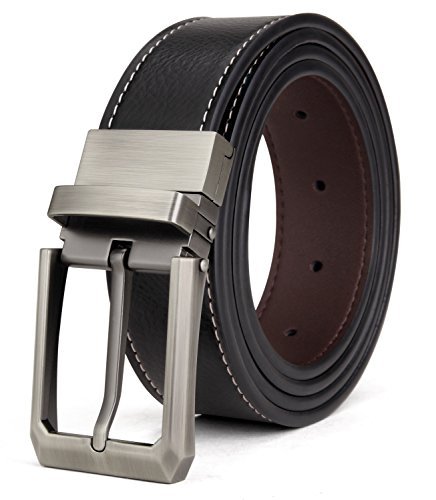 Tonly Monders Herren Gürtel Leder Reversible, Rotierte Schnalle Schwarz/Braun, 32mm Breit, 42,43,44,45,Taillenumfang