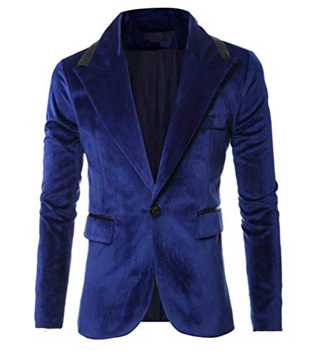Herren SAMT Anzug Jacke Sakko Blazer Fit Slim Einfacher Stil Business Freizeit Smoking Einfarbig Elegant Blau Und Schwarz (Color : Blau, Size : M)