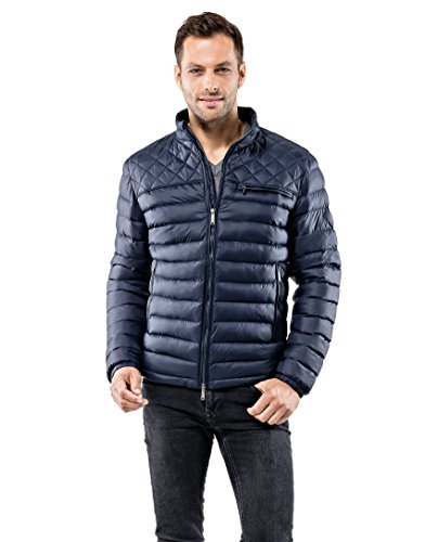 Vincenzo Boretti Herren Steppjacke Slim-fit tailliert Übergangs-Jacke leicht dünn weich warm gefüttert für Frühling Herbst modern elegant – EIN Style für Business und Freizeit dunkelblau M