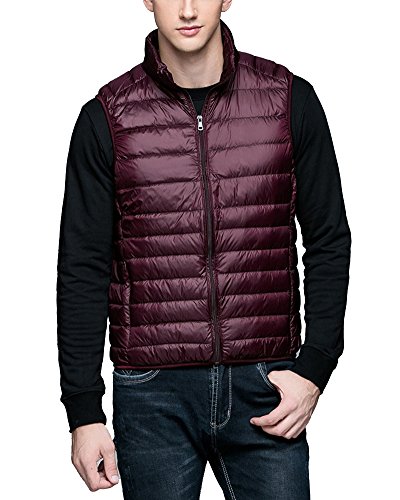 Herren Weste Outdoor Daunenweste Ultra Leicht Ärmellose Daunenjacke Steppweste Burgunderrot M