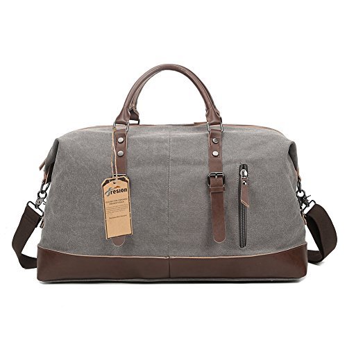 Reisetaschen Damen Herren, Fresion Canvas Handgepäck Tasche, Vintage Urlaub Weekender Tasche Travel Bags, Reise Duffel Bag mit der Großen Kapazität (Grau)