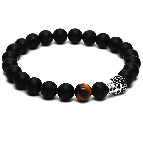 Lion & Son Skull Armband Zirkonia Men Rock Herren Schwarz Totenkopf Biker Buddha-Fashion Armreifen Chakra Silber Mode-Schmuck, Lï¿½nge:16 cm