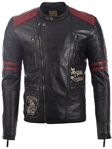 Aviatrix Herren Echtleder Bikerjacke mit roten Streifen und Abzeichen (A8WJ)