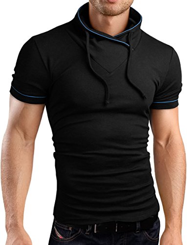 Grin&Bear Slim Fit Kontrast Schalkragen T-Shirt Polo, Kurzarm, Schwarz-Blau, M, BH112S