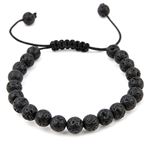 GOOD.designs Herren Armband Shamballa, Perlenarmband Geflochten aus Echten Onyx, Tiger oder Lava Natursteinen in Schwarz (Lavastein)