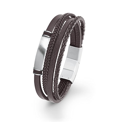s.Oliver Herren Leder-Armband Edelstahl mehrreihig braun gravierbar längenverstellbar 20+1,5cm