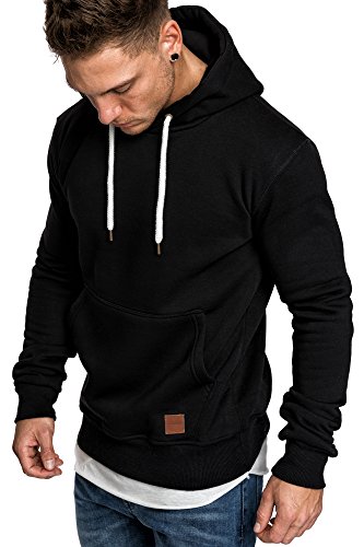 Amaci&Sons Herren Basic Kapuzenpullover Sweatjacke Pullover Hoodie Sweatshirt 4023 Schwarz S