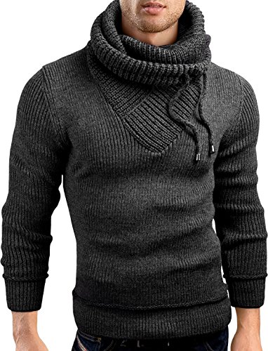 Grin&Bear Slim fit Schalkragen Pullover Grobstrick Strickjacke Herren, anthrazit, M, GEC555