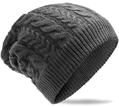 Grin&Bear Unisex Häkel Strickmütze grau M5