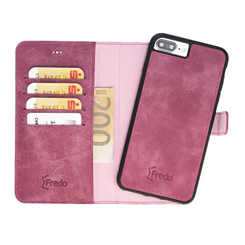 FREDO iPhone 7 / 8 PLUS Handyhüllen Premium echtes Leder Hülle – mit abnehmbarer – 2 in 1 – und dünne Schutzhüllen für Apple iPhone7 / 8 PLUS Handytasche / Cases mit Magnet / Rosa * HANDGEFERTIGT & MADE IN EUROPE *