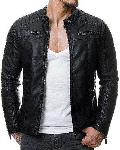 Redbridge Herren Jacke Kunst- Lederjacke Übergangsjacke Biker mit Gesteppten Bereichen M6013 Gr.S