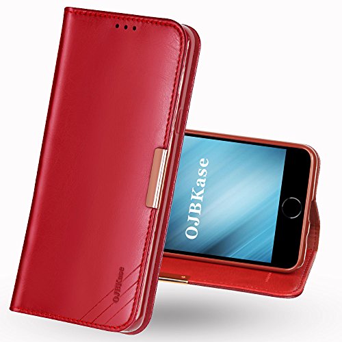 OJBKase iPhone 6S Hülle,iPhone 6 Hülle, Luxus Premium Echtes Leder Klapphülle Slim Lederhülle mit [Standfunktion] [Kartenfach] Schlanke Ledertasche Handyhülle für Apple iPhone 6/6S 4.7