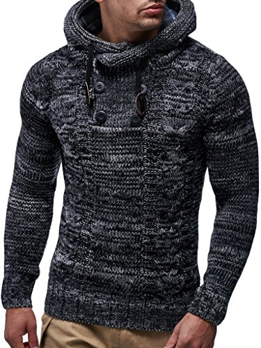 LEIF NELSON Herren Pullover Hoodie Kapuzenpullover Strickpullover Longsleeve Sweater Sweatshirt Pulli LN20227 (Large, Schwarz)