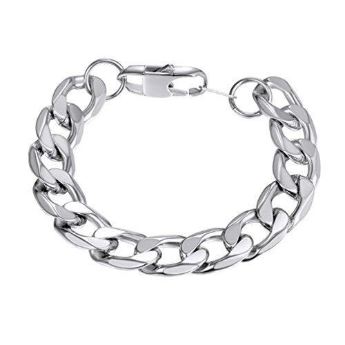 PROSTEEL Herren Armband 13mm Edelstahl Panzerkette Armband schwer Glieder Link Kettenarmband Armkette Armreif, Länge 19cm, Silber
