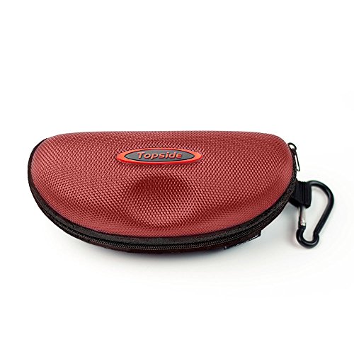 TOPSIDE Brillenetui (Rot) Hardcase stoßabsorbierend mit Reißverschluss – Inkl. Karabinerhaken, Brillenband, Aufbewahrungsbeutel & Mikrofaser-Reinigungstuch