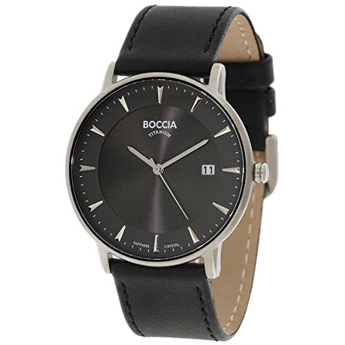 Boccia Herren Digital Quarz Uhr mit Leder Armband 3607-01