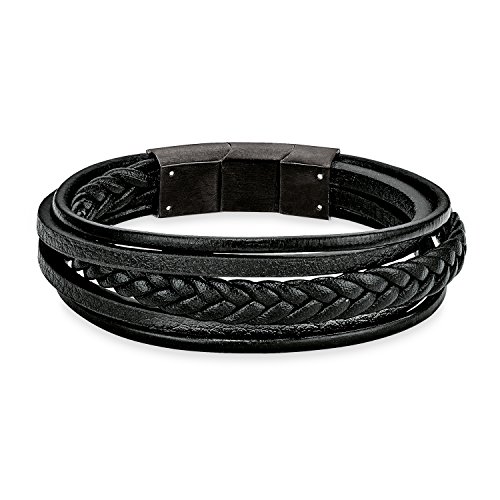 S.Oliver Herren Armband Lederarmband Edelstahl IP BlackLeder 20+1,5 cm schwarz
