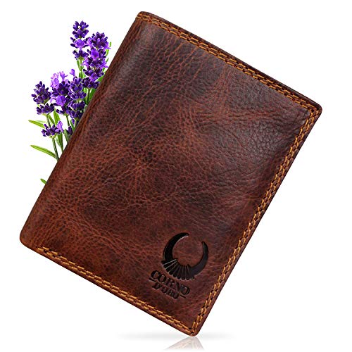 Geldbörse Herren Leder I Geldbeutel mit TÜV-zertifiziertem RFID Schutz I Schlanke Echtleder Brieftasche mit Münzfach I Portemonnaie im Vintage-Look in hochwertiger Geschenk-Box I 32008NC Corno d’Oro