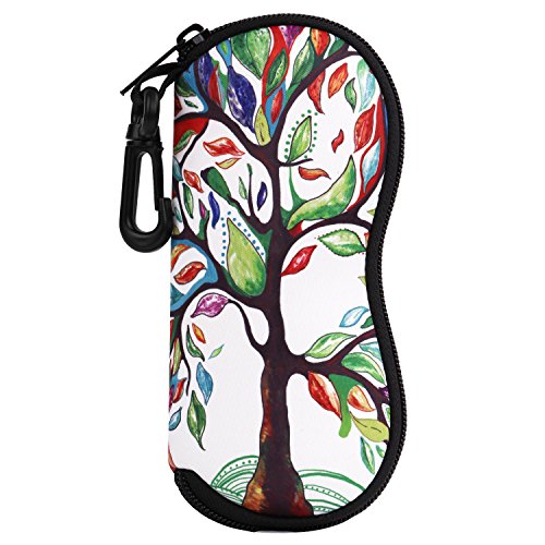 MoKo Brillenetui – [Ultra Lightweight] Neopren Reißverschluss Sonnenbrille Tasche mit Gürtelclip für Brillen, Rahmen, Tragbare Case für Schlüssel, Bleistifte, Karten, Glück Baum