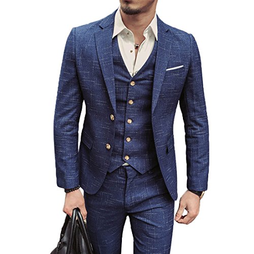 Herren Anzug Slim Fit 3 Teilig mit Weste Sakko Anzughose Business Smoking von Harrms (Blau, 3XL/56)