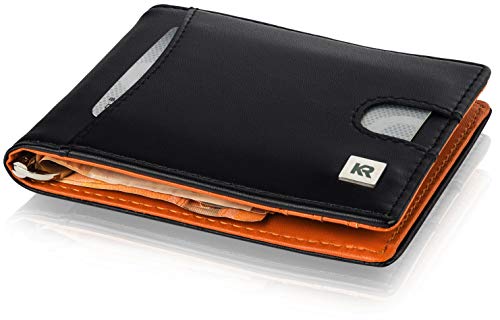 KRONIFY Geldbeutel Männer mit Münzfach und RFID Schutz, schlankes Portmonaise Herren mit Kleingeldfach, Geldbörse Kartenetui Slim Wallet (Schwarz)