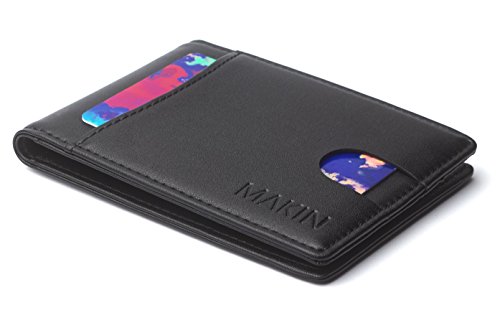 Design Portemonnaie mit Geldklammer und RFID Schutz – Premium Geldbörse mit Geldscheinklammer – Geldclip & Kartenetui – Kleiner schlanker Geldbeutel – Smart Wallet in schwarz
