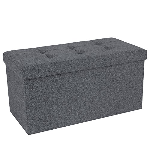 SONGMICS Faltbarer Sitzhocker, Sitzbank belastbar bis 300 kg leinen Dunkelgrau 76 x 38 x 38 cm LSF47K