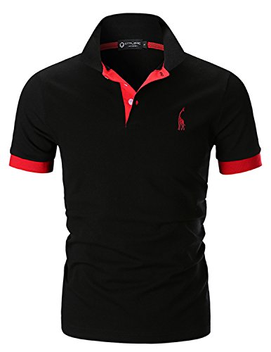 STTLZMC Herren Poloshirt Kurzarm Einfarbig Basic Polohemd S-XXL,Schwarz,XX-Large