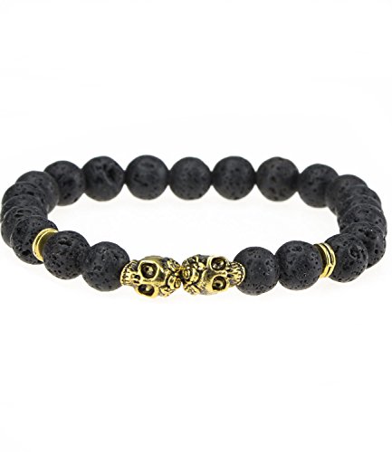 Caripe Armband Halbedelsteine – a909 (Skull – Lava-double – gold)