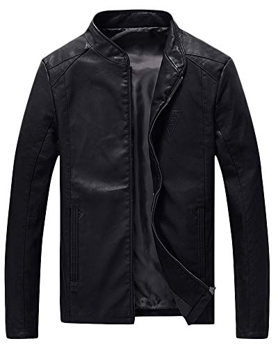 Herren PU Lederjacke Bikerjacke Einfarbig Stehkragen Jacken Plus Size Kunstlederjacke Mäntel Schwarz M