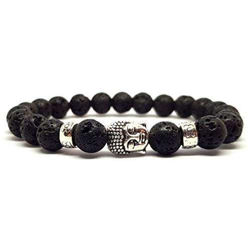 KARDINAL.WEIST Naturstein Perlenarmband aus Lava-Stein mit Buddha-Kopf Perle, Yoga-Schmuck für Damen und Herren, Energie Armband (Vestili)