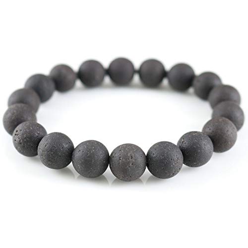 Lion & Son Gaia Armband – Tigerauge Herren Men Schwarz Natur Perlen Schmuck Vintage Rock Bracelet Fashion Onyx Matt Lava, Farbe:Black-Two