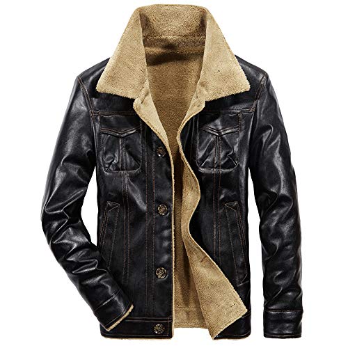 Celucke Herren Lederjacke Bikerjacke mit Teddyfutter und Muti Pocket,Männer Bomberjacke Winterjacke Kunstleder Jacke