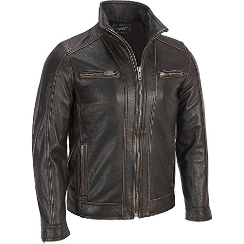 Superior Leather Garments schwarze Herren-Lederjacke, verblichene Kanten, echtes Rindsleder Gr. X-Large-Für Person Mit Brust 109 cm, Schwarz