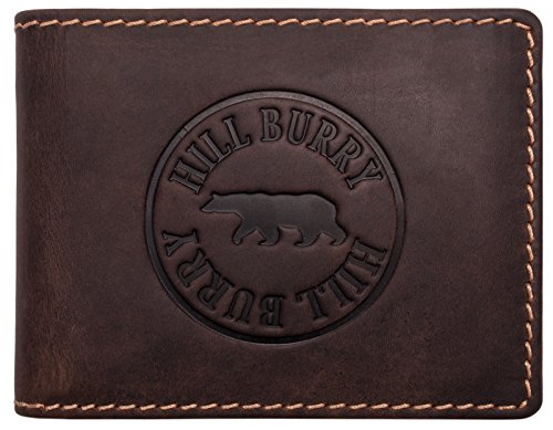 Hill Burry Herren Geldbörse | echt Leder Portemonnaie – aus weichem hochwertigem BüffelLeder – Brieftasche Portmonee Geldbeutel | Kredit-Kartenetui Wallet | Querformat (Braun)