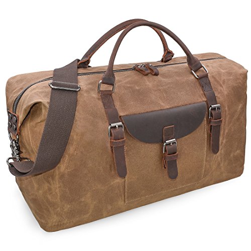 Reisetaschen Herren Leder Wasserdicht Canvas Weekender Tasche Großen Kapazität Reisetasche Unisex Vintage Handgepäck Bag Braun