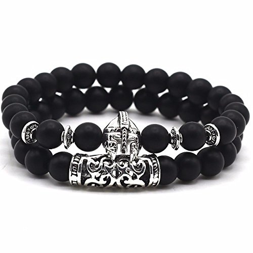 Lion & Son Buddha-Armband Helmet-Men-Bracelet Obsidian Onyx Damen-Perlen-Band Vintage-Mode Gem-Stone, Farbe:Gladiator-Matt