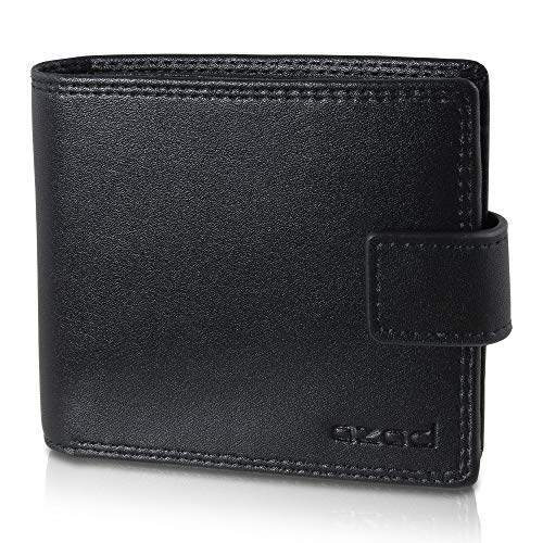 azad Geldbörse Herren aus Leder | Portemonee mit RFID Schutz | 11 Karten, Münzfach, schwarz, Querformat