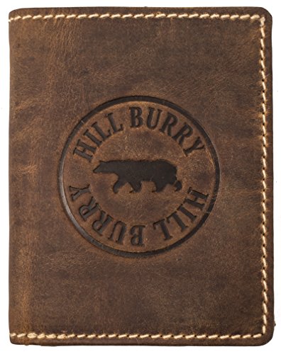 Hill Burry Herren Geldbörse | echt Leder Portemonnaie – aus weichem hochwertigem BüffelLeder – Hochformat (Braun)