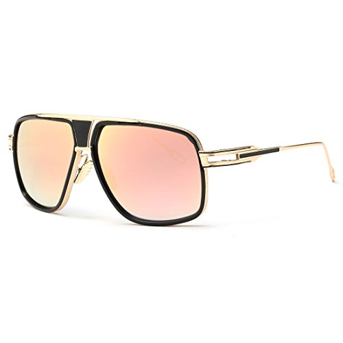 kimorn Sonnenbrille für Herren Retro Goggle Metallrahmen Classic Eyewear AE0336 (Gold&Rot, 62)