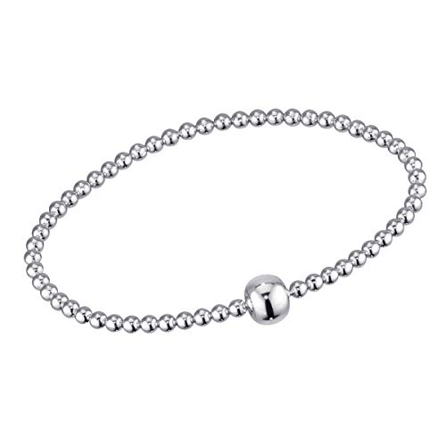 MATERIA Silber Perlen Armband Frauen Mädchen – 925 Echtsilber Stretcharmband Kugeln 17-22cm mit Schmuck-Box SA-37
